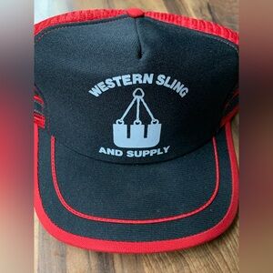 Vintage Western Sling & Supply SNAPBACK TRUCKER HAT 80’s Red Black Oilfield